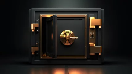 Foto op Canvas Black bank safe with open steel door and golden light . AI Generated © wolfhound911