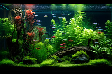 Obraz premium freshwater planted aquarium with fishes