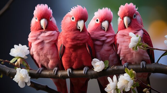 A group of Galahs (Eolophus roseicapilla) feeding on a grassy field in Australia, their pink and grey plumage a charming sight against the green grass.