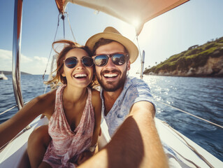 A happy couple on yacht. AI Generated