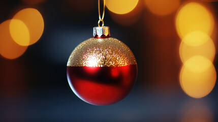 Christmas ball on a dark background with bokeh.