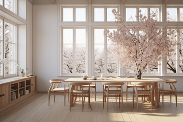 Scandinavian style dining room. AI Generated