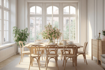 Fototapeta na wymiar Scandinavian style dining room. AI Generated