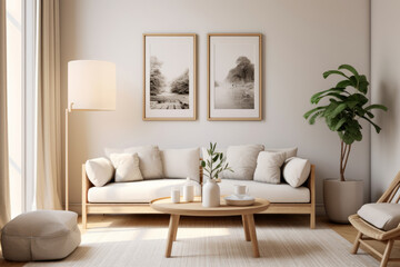 Scandinavian style living room. AI Generated - obrazy, fototapety, plakaty