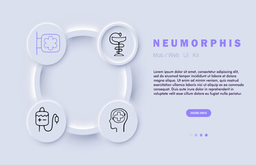 Treatment line icon. Snake, medicines, pharmacy, blood transfusion, donation, psychological help. Neomorphism steyle. Vector line icon