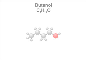 Simplified formula icon of butanol. Use as solvent for varnish, biofuel and flavorant.