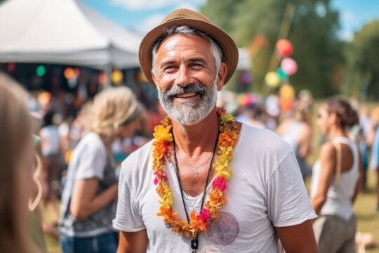 attractive mature man at the festival . AI Generated