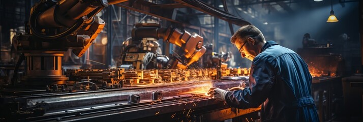 Engineer check and control welding robotics automatic arms machine in intelligent factory. AI Generated