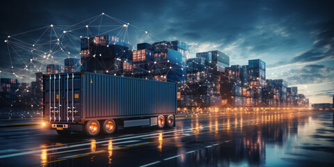Fototapeta na wymiar Logistics and transportation, Network distribution of Container Cargo. AI Generated