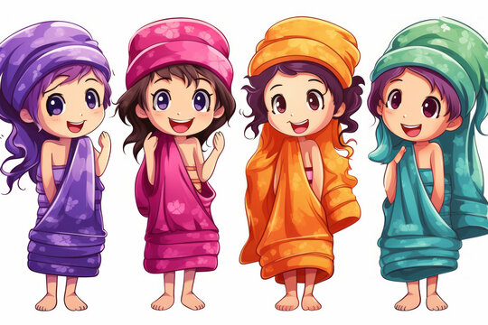 isolated girls in towels on white background . AI Generated