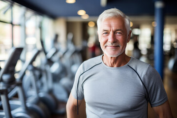 Fototapeta premium A mature senior man at gym. AI Generated