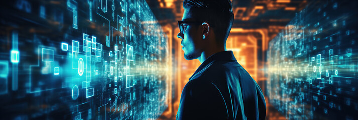 Business and Data Protection, Biometric security identify, face recognition online. AI Generated