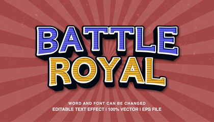 Battle royal editable text effect template, 3d cartoon retro style typeface, premium vector