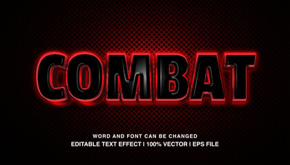 Combat ​editable text effect template, red neon effect bold futuristic movie style typeface, premium vector