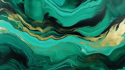 Poster Modern green marble with gold texture, Watercolor abstract background, Nordic emerald green and gold for decorative, 3D painted artificial marbled surface, Generated AI. © Sunshinemeee