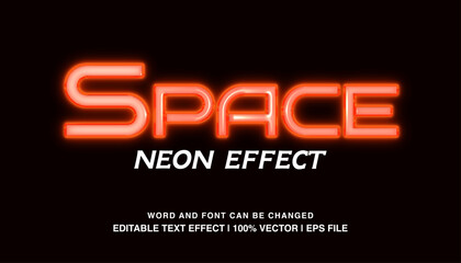 Space ​editable text effect template, red neon light effect futuristic style typeface, premium vector