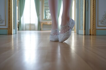 beautiful legs close up view in an dancing studio interior, ai tools generated image