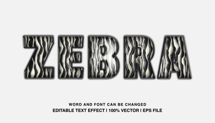 Zebra editable text effect template, animal pattern bold style typeface, premium vector