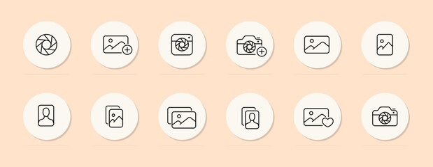 Camera line icon. Photography, photographer, gallery, lens, app, megapixels, flash. Pastel color background. Vector line icon