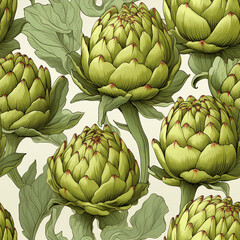 Fototapeta premium Beautiful elegant seamless botanical pattern with green artichokes. Artistic print for product surface design fabric wallpaper
