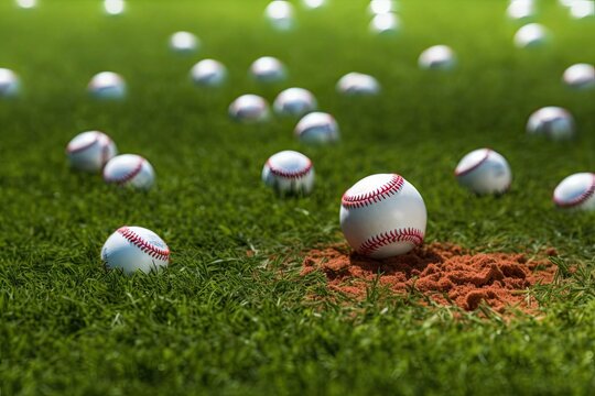 Focus on Freshness: Lone Baseball Escapes from Spilled Practice Bucket. Photo generative AI