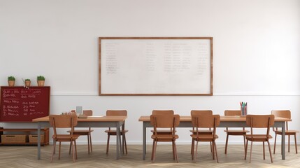Fototapeta na wymiar Classroom interior of the school style minimal without student and teacher, Generative AI