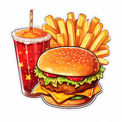 Generative AI : Fast Food Delight: Watercolor Burger and Fries Combo - Artistic Illustration of a Flavorful Meal