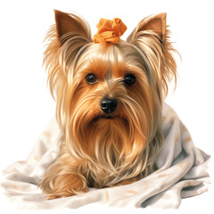 Generative AI : Adorable Watercolor Yorkshire terrier on White