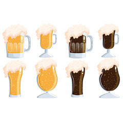 Vector set of beer glasses isolated on white