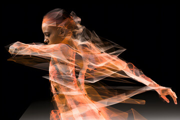 Fototapeta premium Double exposure image of a dancer in motion, merging multiple exposures to create a dynamic and abstract representation of movement. Generative AI