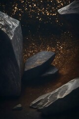 Image of various rocks in a dark setting. AI generated art