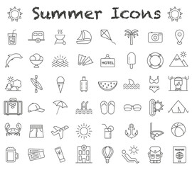 Summer icon. Black thin line. Tourism symbol. Vector illustration.