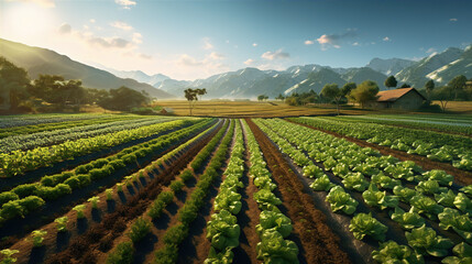 Sustainable Agriculture: Depicting organic farming practices, crop rotation, and integrated pest management, which reduce the environmental impact of agriculture