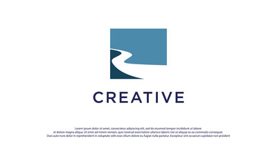 winding road river creek logo design vector illustration