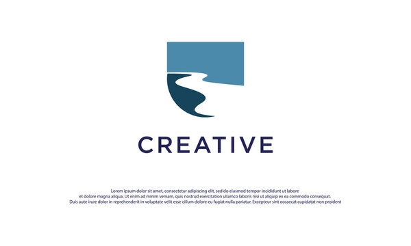 winding road river creek logo design vector illustration