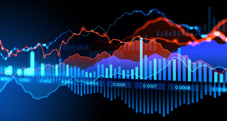 Forex diagrams and stock market data with lines and numbers - obrazy, fototapety, plakaty