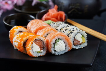 Japanese traditional Cuisine - Set of Sushi Rolls or Maki Sushi