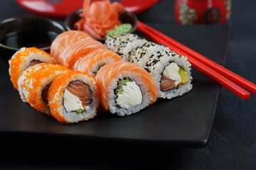 Japanese traditional Cuisine - Set of Sushi Rolls or Maki Sushi