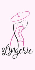 Obraz na płótnie Canvas Lingerie shower Girl wearing hat and corset Logo Vector