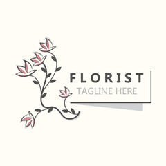 Fototapeta na wymiar Florist logo beautiful floral leaf and flower vector art, icon graphic decoration business wedding template