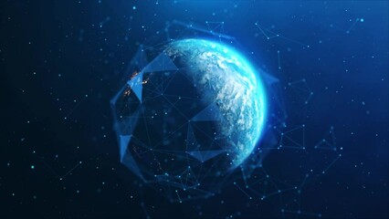 Digital Earth Hologram World Connections Ai Network Connections Security Cyberspace Planet. Futuristic Business and Technology marketing Blockhain. Cyberspace Structure Around Globe. - Powered by Adobe