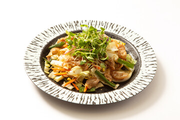 Stir-fried meat and vegetables on a plate