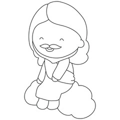 Jesus cartoon outline for coloring page.jesus character idea to teach at church class.Divine Love and Redemption Jesus Cartoon Outline with Kids Illustration