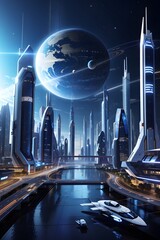 future city skyline at night, space