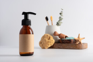 Brown glass bottle for mockup of care cosmetics products