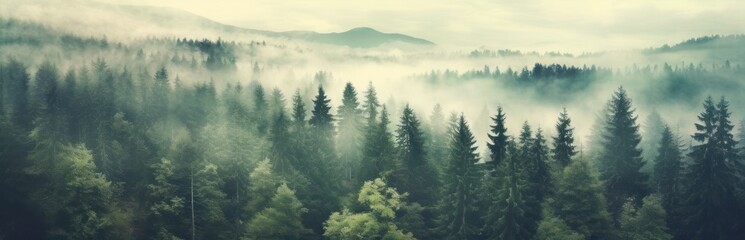 Obraz premium Misty mountain landscape. Moody forest landscape with fog and mist. Generative AI