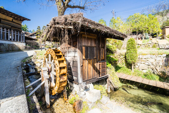 Famous Nakasendo trail goes between Magome and Tsumago towns, Japan