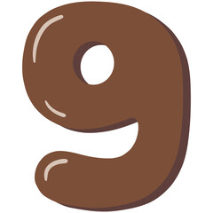 
Font number 9, brown symbol on white background with shadow