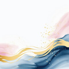 paint brush and gold line art. Earth tone blue and pink. generative ai