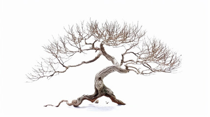 Miniature Bonsai tree branches structure shaping, winter leafless tree isolated - obrazy, fototapety, plakaty